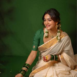Payal Radhakrishna Pairs an Ivory Saree With Green
