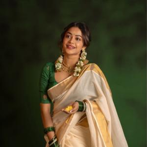 Payal Radhakrishna Pairs an Ivory Saree With Green