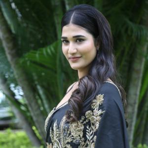 Amrutha Chowdary in an Embroidered Black Saree