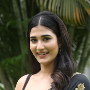 Amrutha Chowdary in an Embroidered Black Saree
