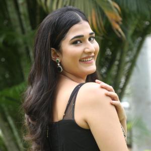 Amrutha Chowdary in an Embroidered Black Saree