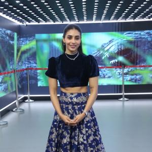 Graceful Actress Saptami Gowda in Velvet Crop Top and Embroidered Skirt