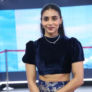 Graceful Actress Saptami Gowda in Velvet Crop Top and Embroidered Skirt