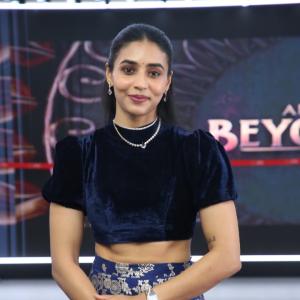 Graceful Actress Saptami Gowda in Velvet Crop Top and Embroidered Skirt
