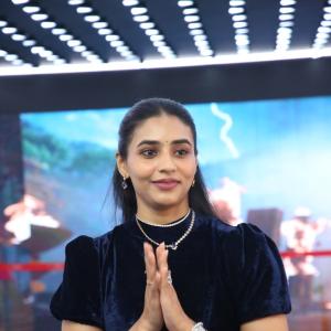 Graceful Actress Saptami Gowda in Velvet Crop Top and Embroidered Skirt