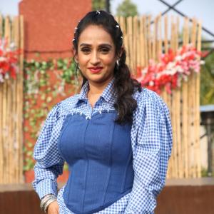 Stylish Actress Laya in Checkered Shirt & Denim Corset