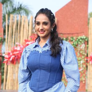 Stylish Actress Laya in Checkered Shirt & Denim Corset