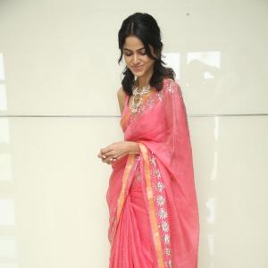 Actress Drishika Chandar Stunning in Pink Saree with Elegant Jewelry