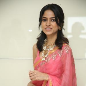 Actress Drishika Chandar Stunning in Pink Saree with Elegant Jewelry
