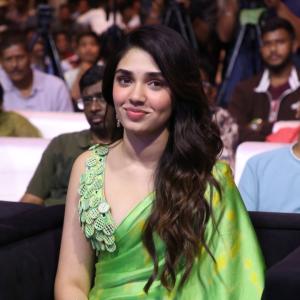 Actress Krithi Shetty Stunning Look in Green Saree