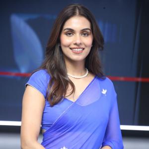 Beautiful Indian Actress Gopika Suresh in Blue Saree - Elegant Fashion Look