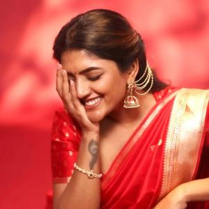 Traditional Elegance of Actress Eesha Rebba in Red Saree