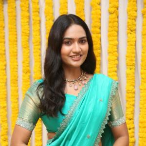 Stunning Actress Kajal Chowdary in Turquoise Saree