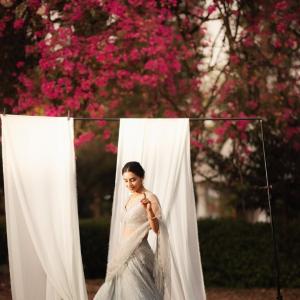 Classic Charm of Actress Saptami Gowda in a Sparkling Silver Lehenga