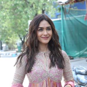 Actress Mrunal Thakur Shines In Soft Pink Designer Wear