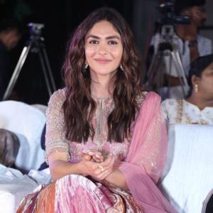 Actress Mrunal Thakur Shines In Soft Pink Designer Wear