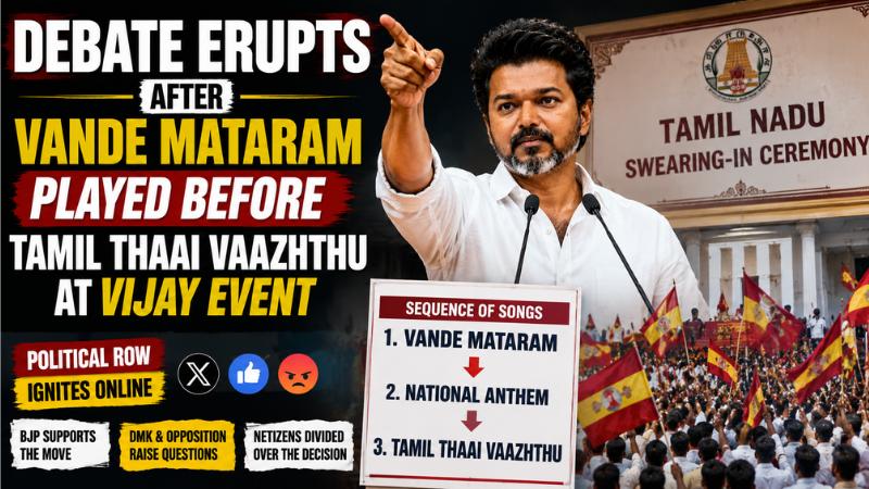 Debate Erupts After Vande Mataram Played Before Tamil Thaai Vaazhthu at Vijay Event