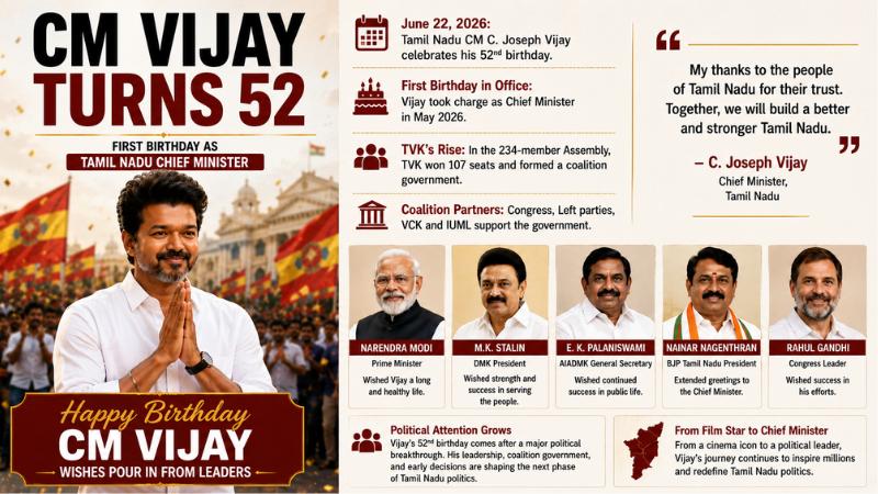 CM Vijay’s 52nd Birthday Draws Wishes From PM Modi, Tamil Nadu Leaders