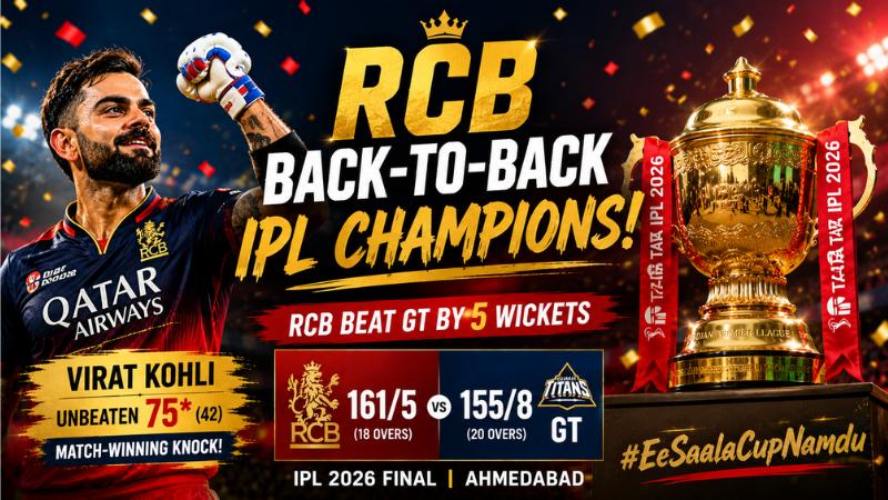 RCB Back-To-Back IPL Titles: Virat Kohli’s Unbeaten 75 Seals Final Win Over GT