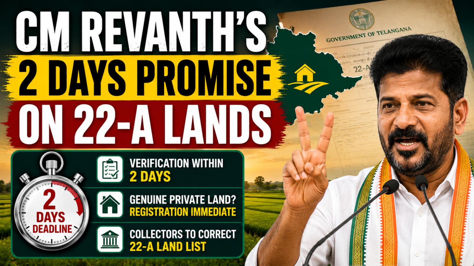 Revanth Reddy Gives 2-Day Deadline to Clear 22-A Land Issues
