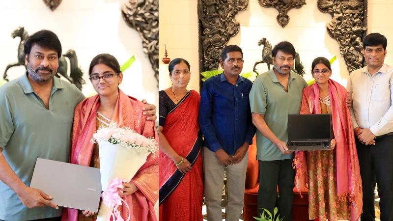Chiranjeevi Meets TG EAPCET Topper M Rushi, Gifts Laptop To Inspire Her