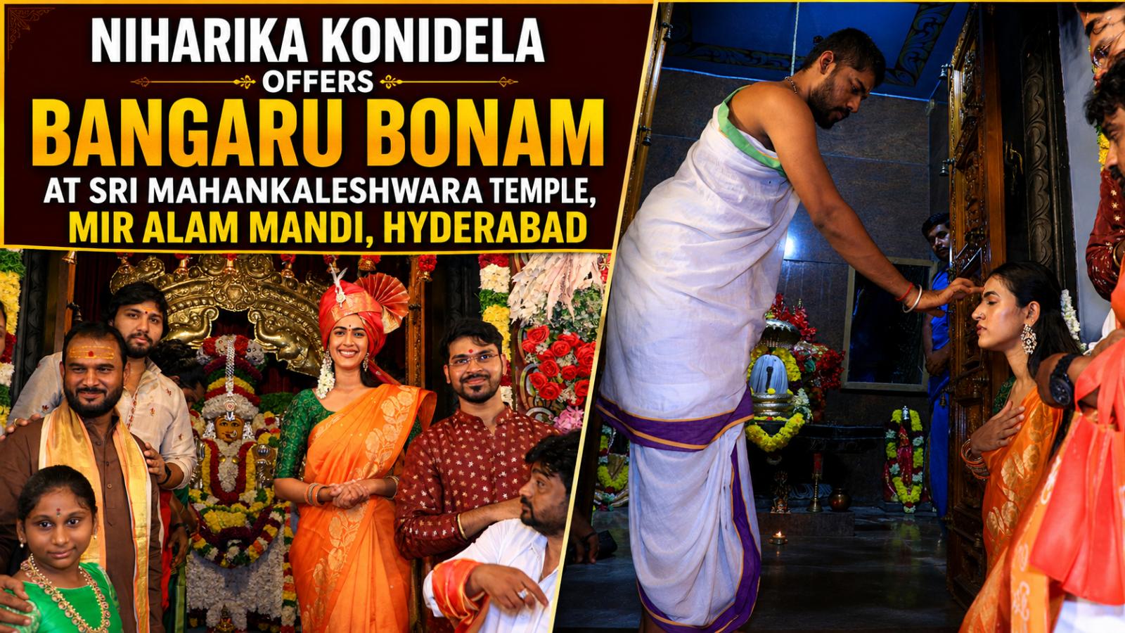 Niharika Konidela Offers Bangaru Bonam at Hyderabad Temple