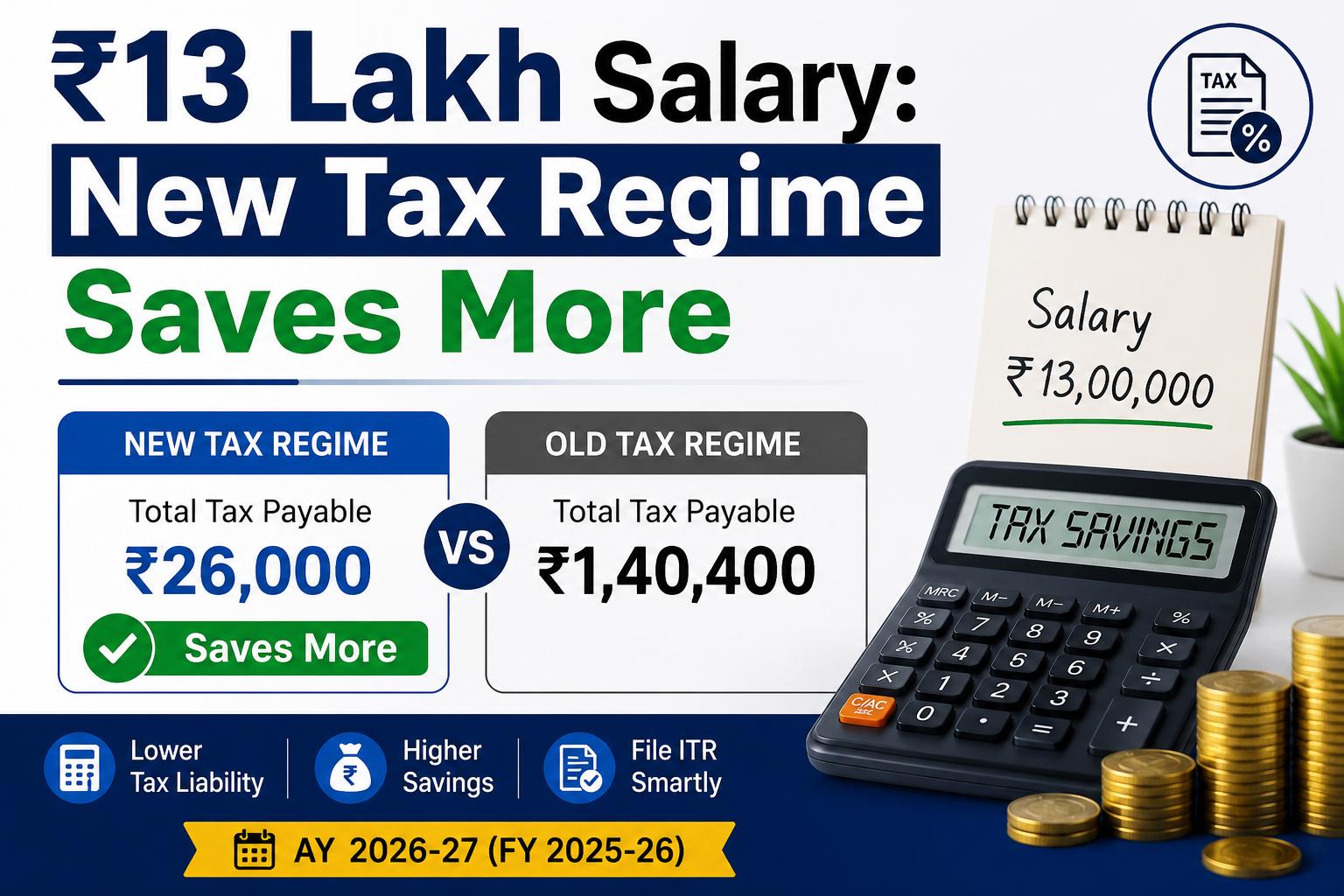 13 Lakh Salary Tax Calculation 2026: Which Regime Saves More?