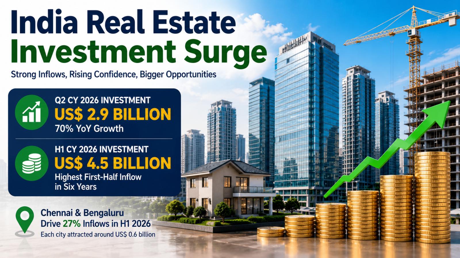India Real Estate Investment Hits $2.9 Billion In Q2 2026, Chennai And Bengaluru Lead Inflows