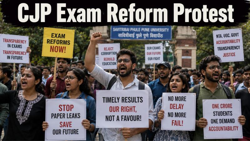 CJP Pune Protest Begins Over Exam Reforms And Pradhan Resignation Demand