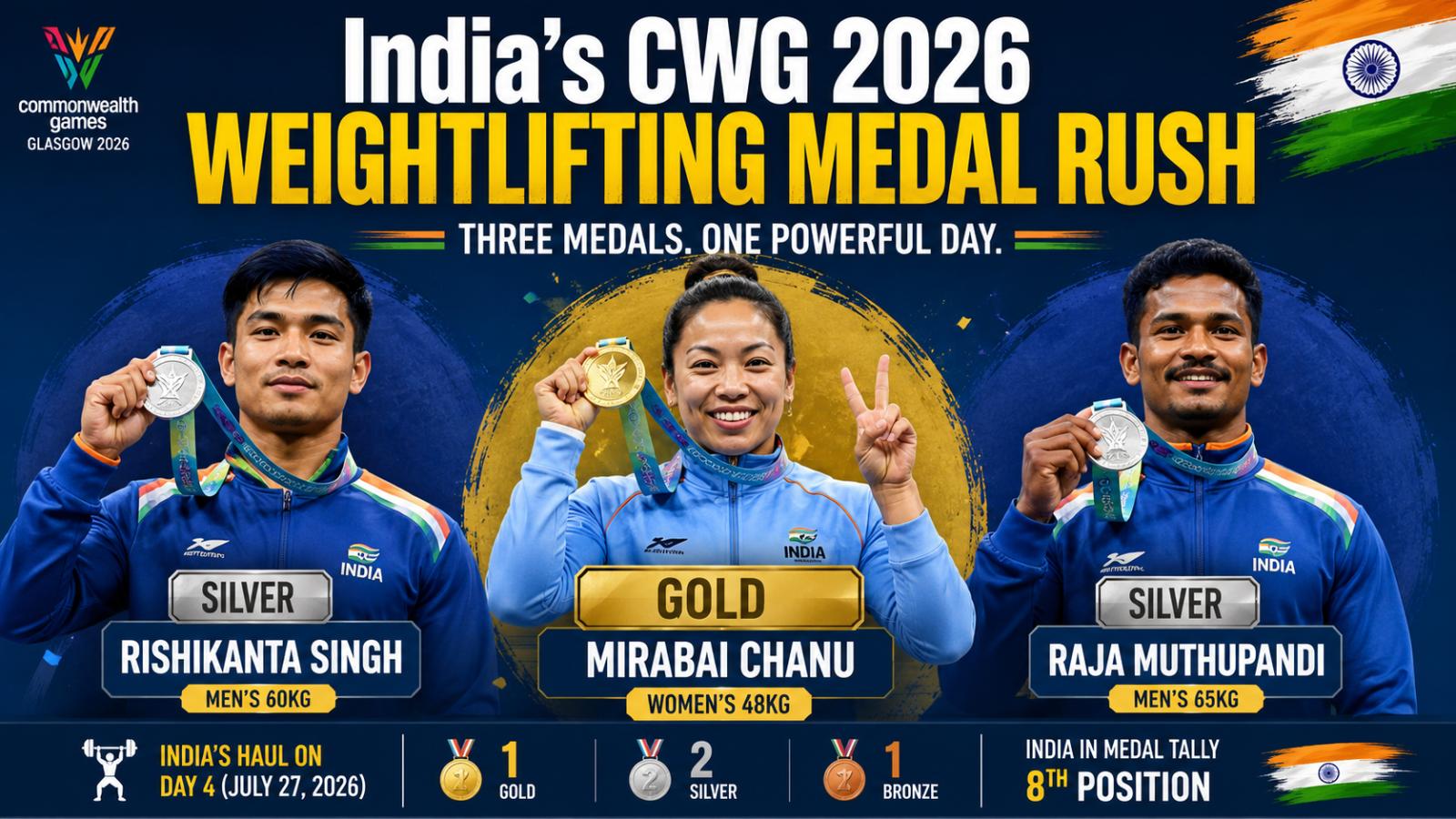 CWG 2026 Day 4 Results: Mirabai Leads India’s Medal Rush