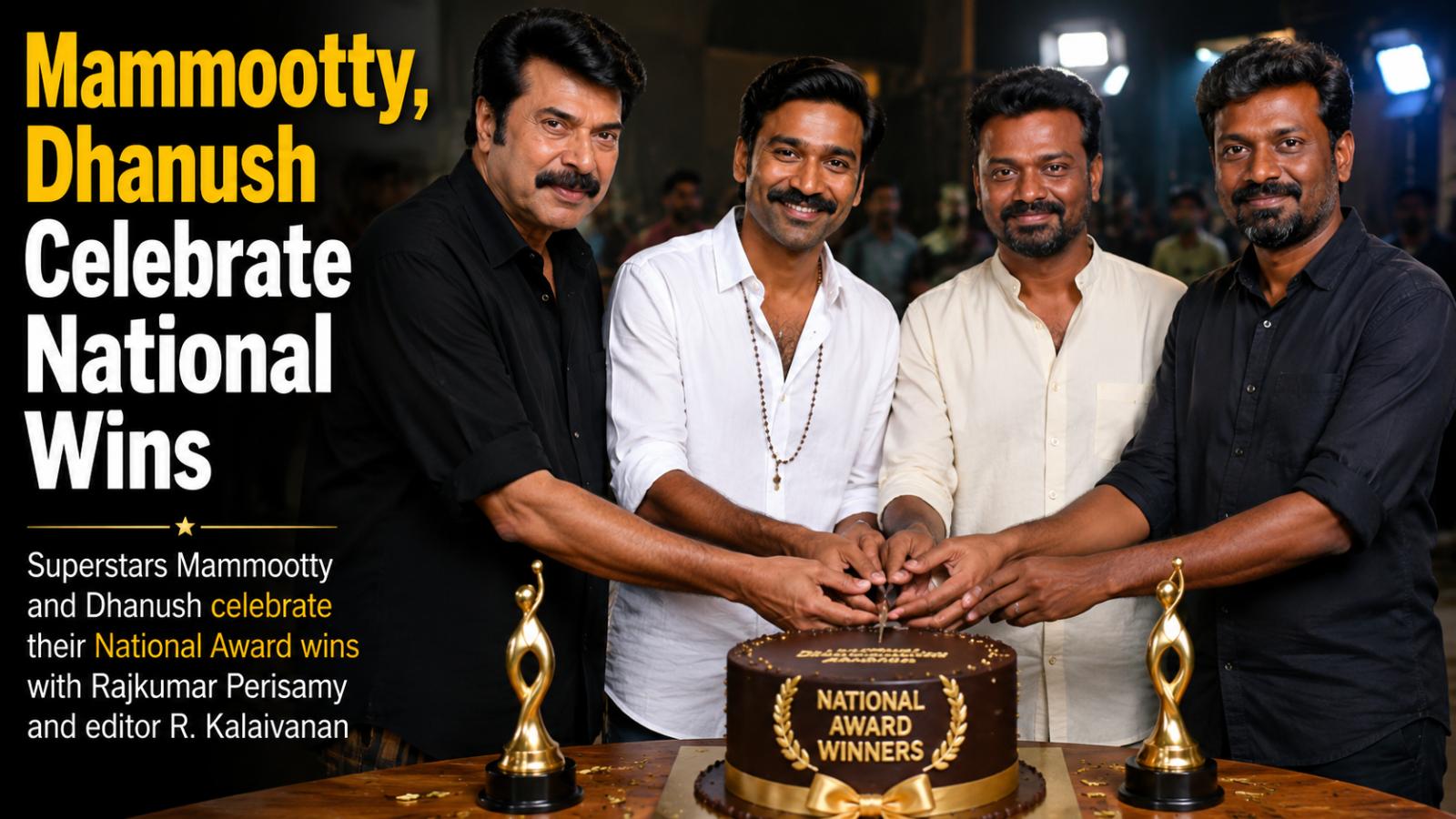 Mammootty, Dhanush Celebrate National Wins on OM Set