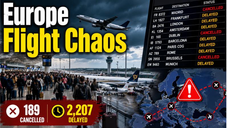 Europe Flight Disruptions  189 Flights Cancelled, 2,207 Delayed