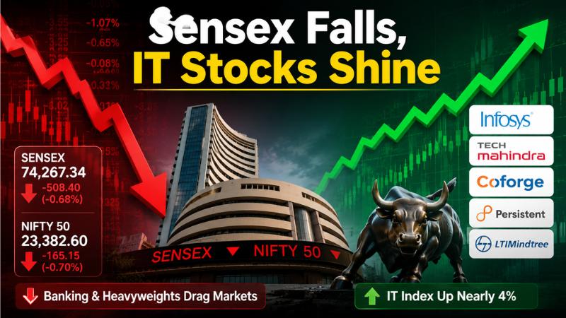Sensex Falls 500 Points, Nifty Below 23,400 As IT Stocks Shine In Weak Market