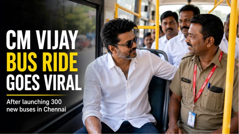 CM Vijay Bus Ride Video  Tamil Nadu CM Launches 300 New Buses In Chennai