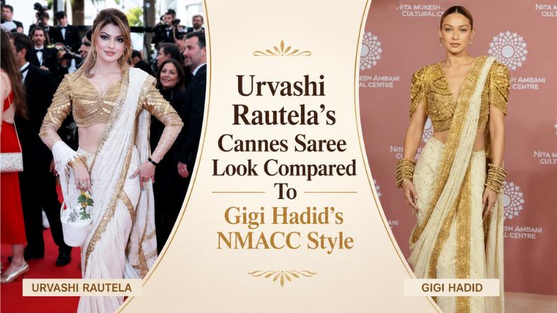 Urvashi Rautela’s Cannes Saree Look Compared To Gigi Hadid’s NMACC Style