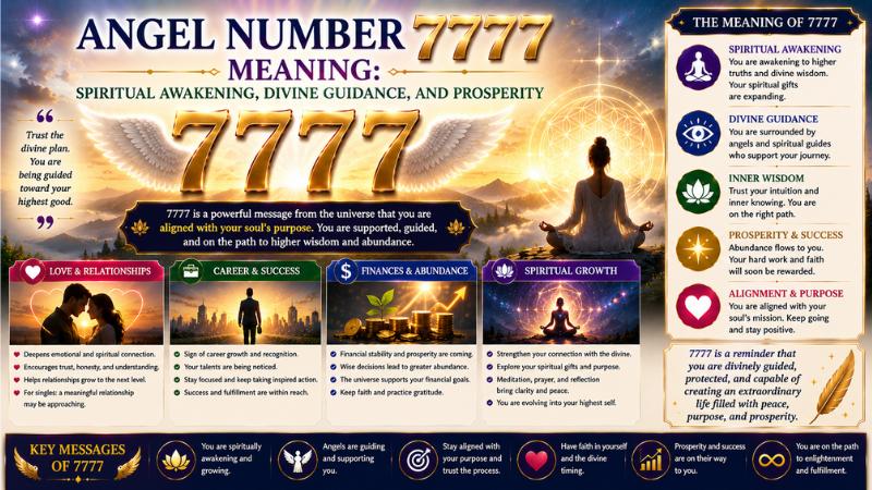 Angel Number 7777 Meaning: Spiritual Awakening, Divine Guidance, and Prosperity