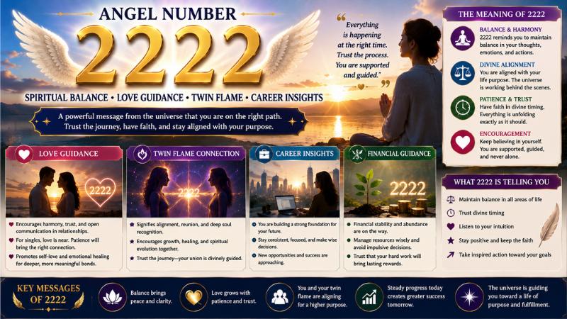 Significance of Angel Number 2222: Balance, Love, Twin Flames & Career Insights