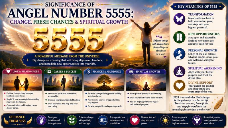 Significance of Angel Number 5555: Change, Fresh Chances & Spiritual Growth