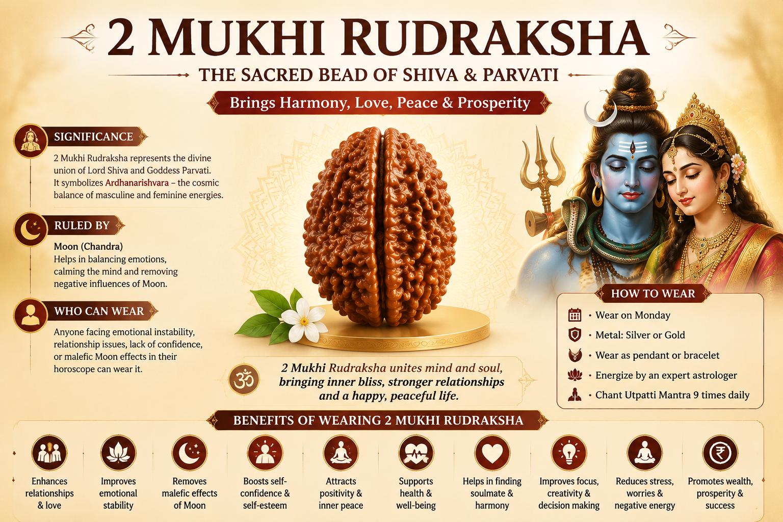 2 Mukhi Rudraksha: Divine Benefits of Shiva-Parvati Bead