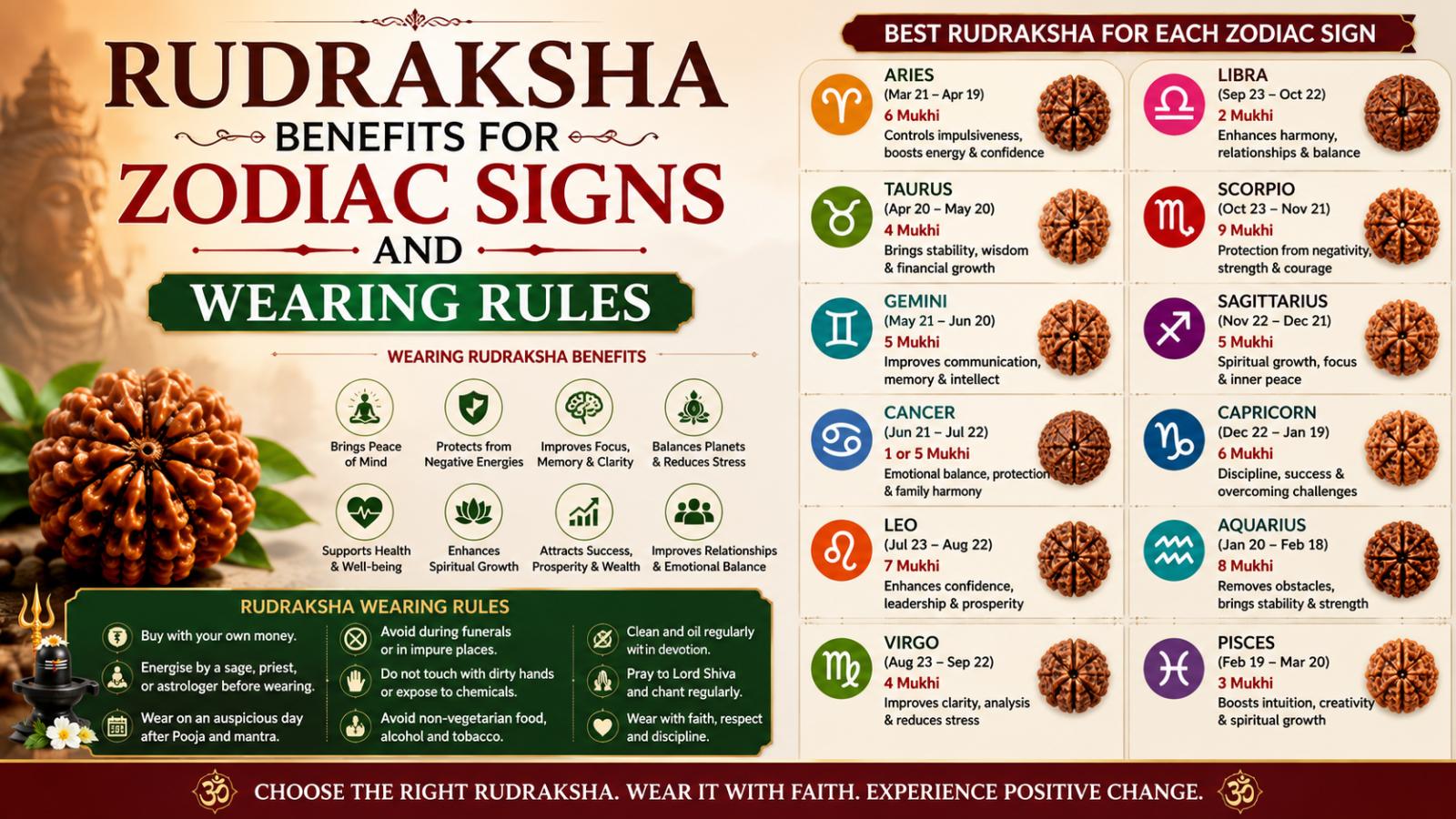Rudraksha Benefits for Zodiac Signs and Wearing Rules