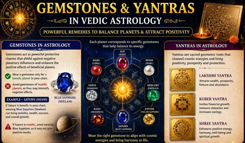 Precious Stones Gemstones and Yantras in Vedic Astrology: Benefits, Uses & Planetary Remedies
