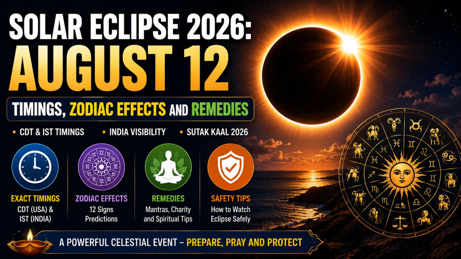 Solar Eclipse 2026: August 12 Timings, Zodiac Effects and Remedies