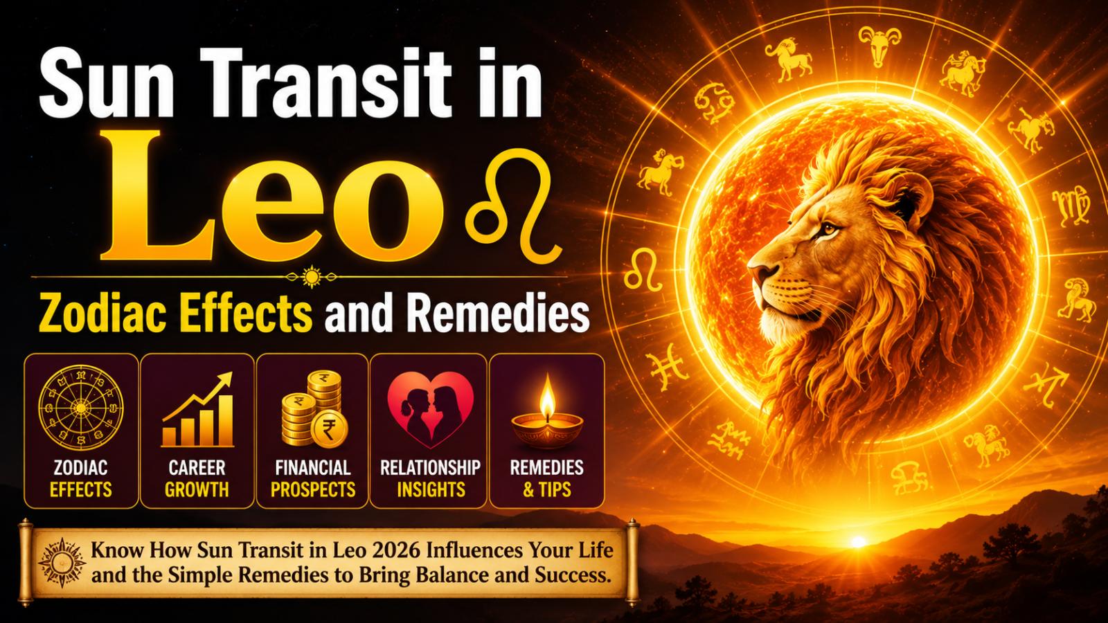 Sun Transit in Leo 2026: Zodiac Effects and Remedies for All 12 Signs