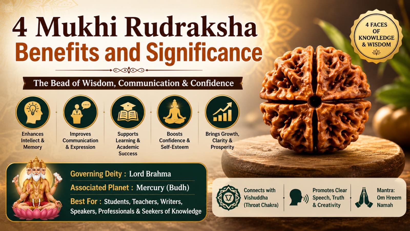4 Mukhi Rudraksha Benefits, Meaning, Rules and Significance