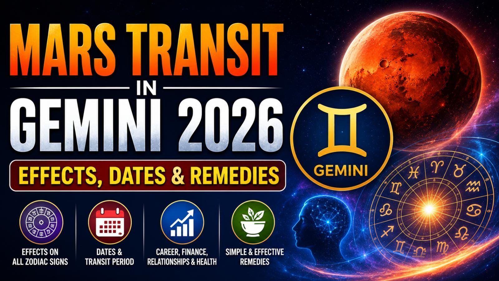 Mars Transit in Gemini 2026: Effects, Dates and Remedies