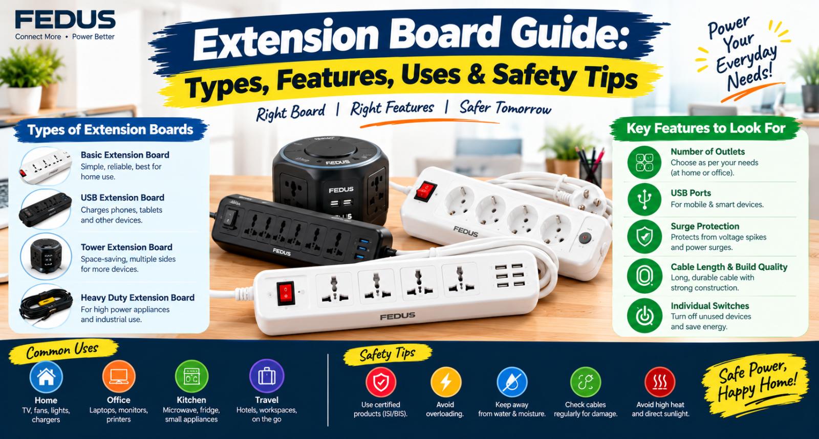 Extension Board Guide: Types, Features, Uses & Safety Tips