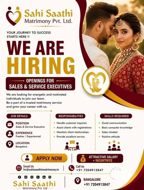 Sahi Saathi Matrimony Hiring Client Service Manager In Bangalore
