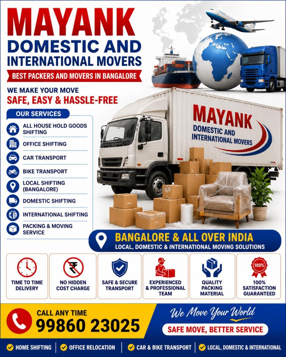 Mayank Domestic And International Movers In Bangalore