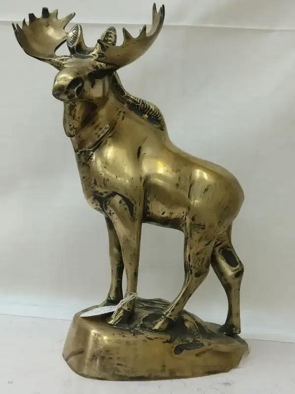 Antique Pure Brass Heavy Deer Stag Showpiece For Sale