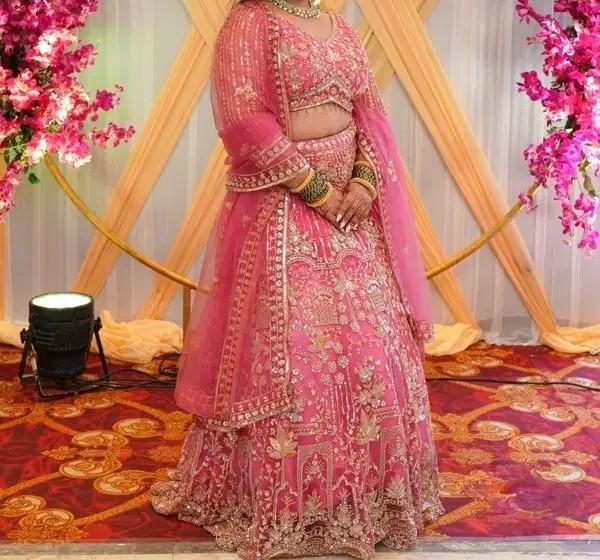 Designer Pink Lehenga With Gold Embroidery, Blouse & Dupatta